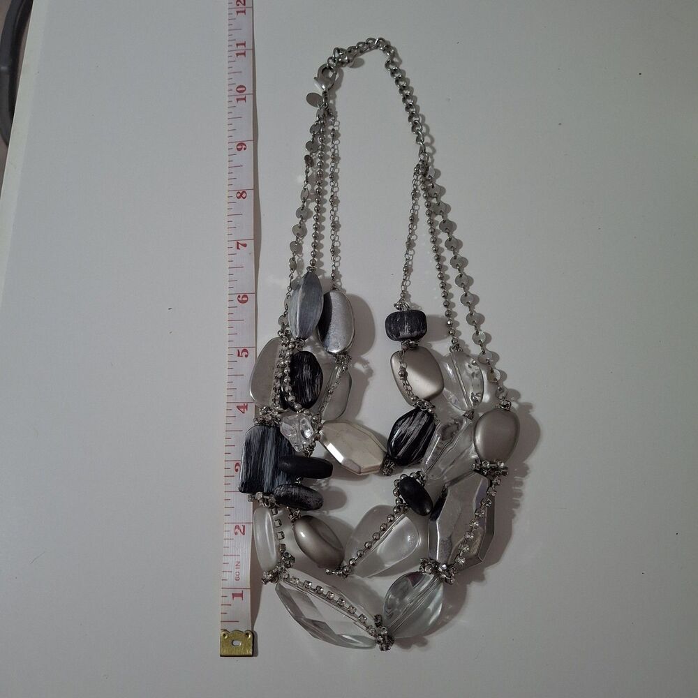 Chicos Silver Tone Clear Beaded Rhinestone Layered Chunky Statement Necklace - Picture 4 of 4